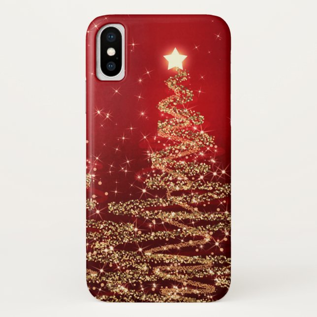 Elegant Christmas Sparkling Trees Red Case-Mate iPhone Case (Back)