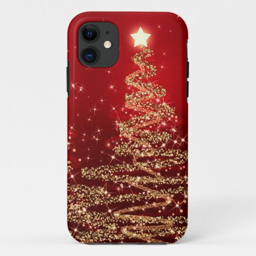 Elegant Christmas Sparkling Trees Red iPhone 11 Case