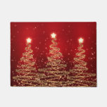 Elegant Christmas Sparkling Trees Red Doormat