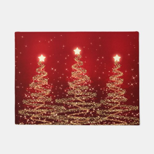 Elegant Christmas Sparkling Trees Red Doormat