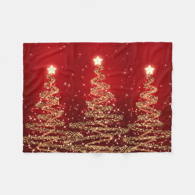 Elegant Christmas Sparkling Trees Red Fleece Blanket (Front (Horizontal))