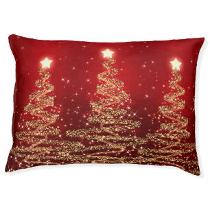 Elegant Christmas Sparkling Trees Red Pet Bed