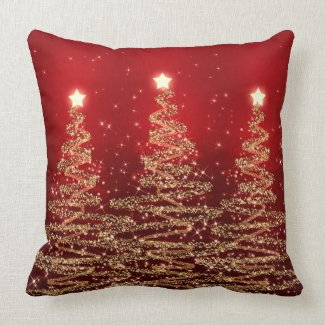 Elegant Christmas Sparkling Trees Red Throw Pillows