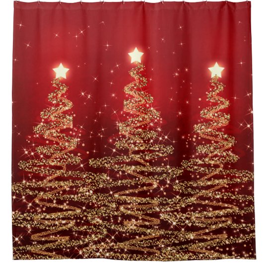 Elegant Christmas Sparkling Trees Red Shower Curtain