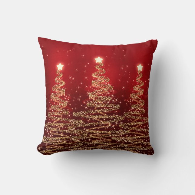 Elegant Christmas Sparkling Trees Red Throw Pillow (Front)