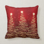 Elegant Christmas Sparkling Trees Red Throw Pillow