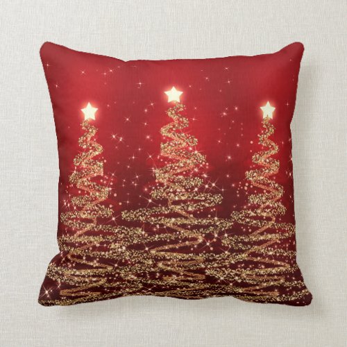 Elegant Christmas Sparkling Trees Red Throw Pillow