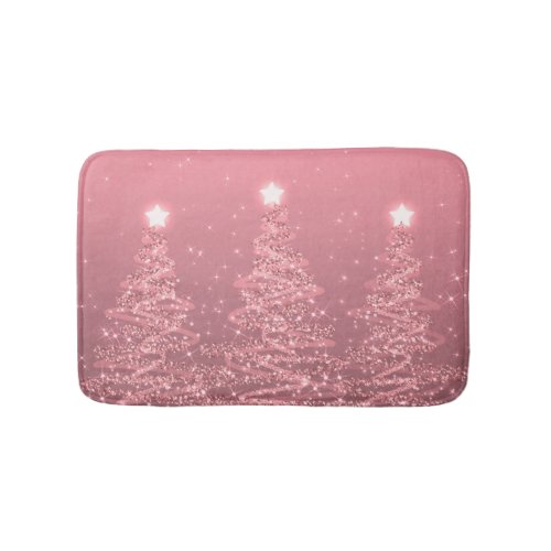 Elegant Christmas Sparkling Trees Rose Gold  Bath Mat