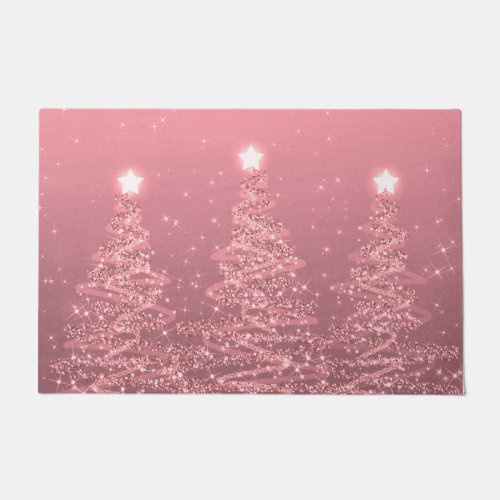 Elegant Christmas Sparkling Trees Rose Gold  Doormat