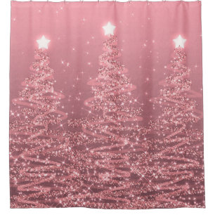 Elegant Christmas Sparkling Trees Rose Gold Shower Curtain