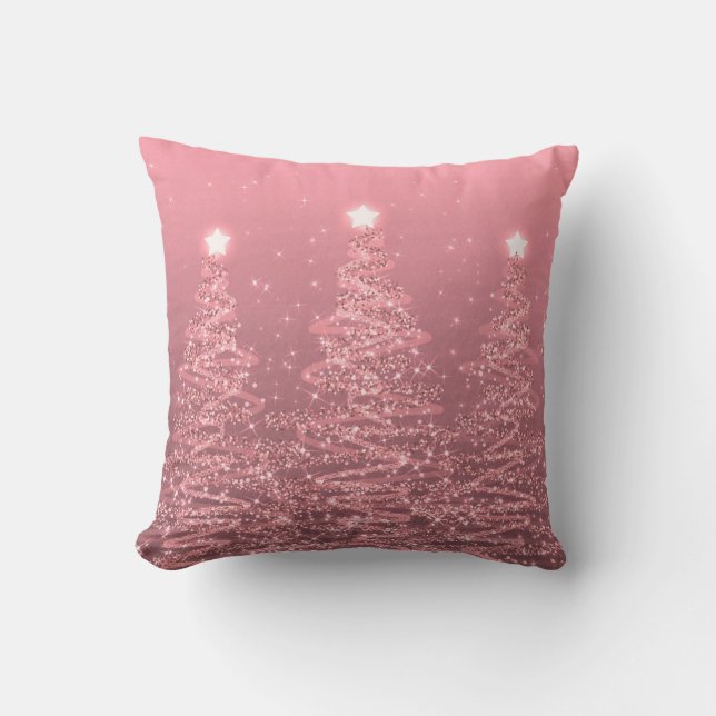 Elegant Christmas Sparkling Trees Rose Gold  Throw Pillow (Front)