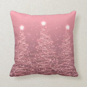 Elegant Christmas Sparkling Trees Rose Gold Throw Pillow