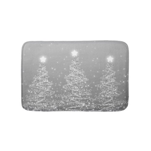 Elegant Christmas Sparkling Trees Silver  Bath Mat