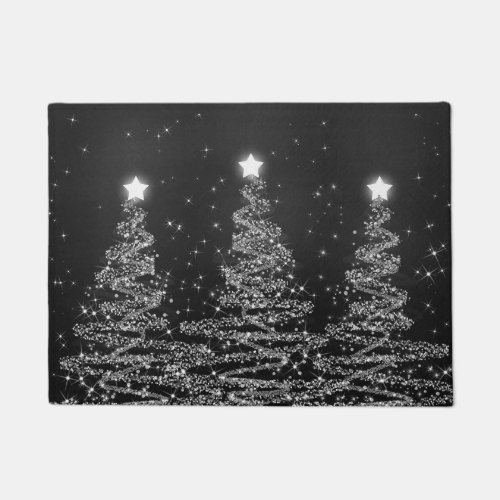 Elegant Christmas Sparkling Trees Silver Doormat