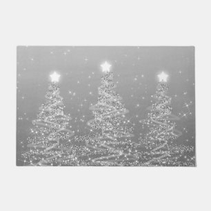 Elegant Christmas Sparkling Trees Silver Doormat