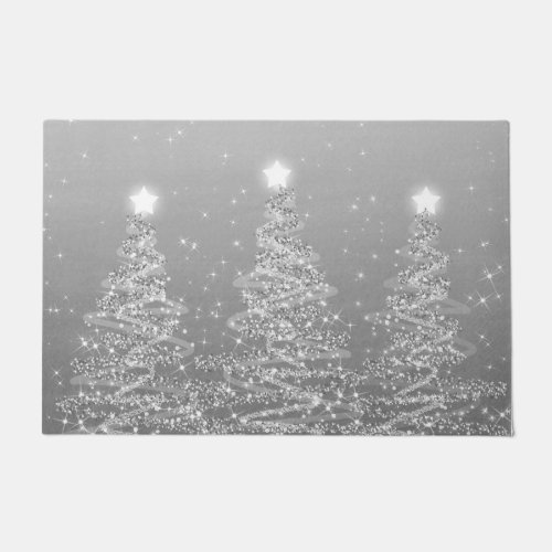 Elegant Christmas Sparkling Trees Silver Doormat