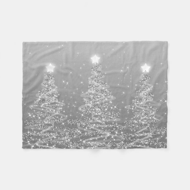 Elegant Christmas Sparkling Trees Silver  Fleece Blanket (Front (Horizontal))