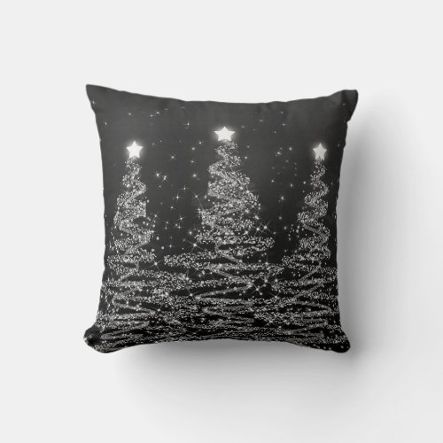 Elegant Christmas Sparkling Trees Silver  Throw Pillow