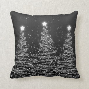 Elegant Christmas Sparkling Trees Silver  Throw Pillow