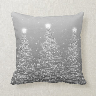 Elegant Christmas Sparkling Trees Silver  Throw Pillow
