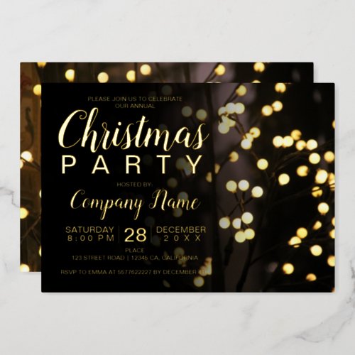 Elegant Christmas string lights business corporate Foil Holiday Card