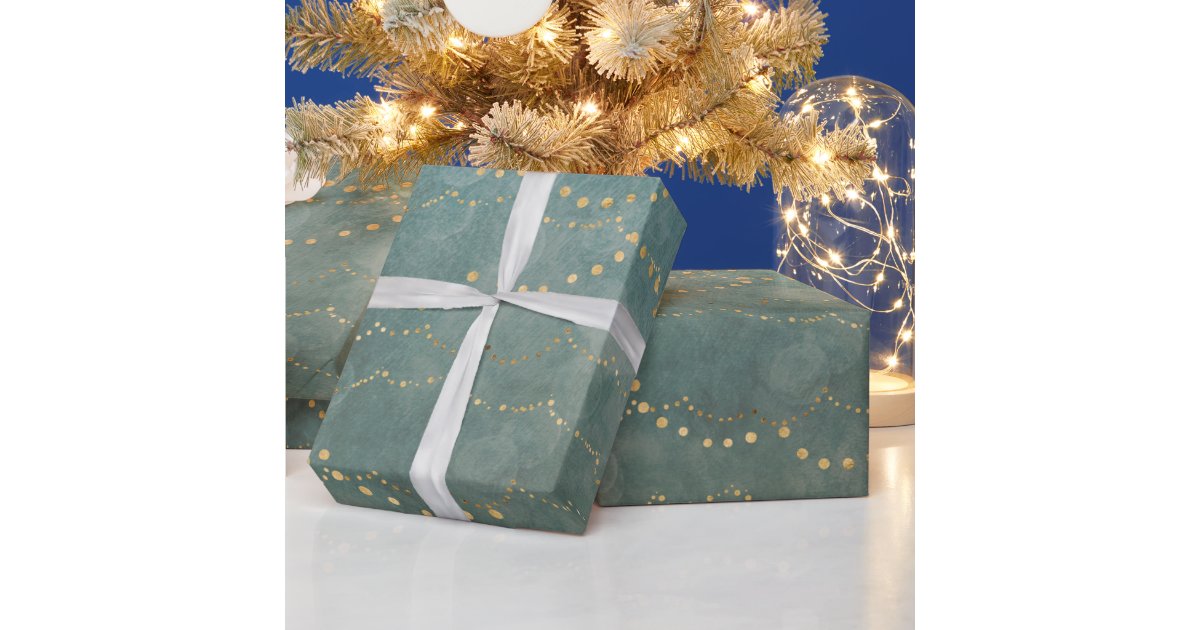 Elegant Christmas String Lights Gold/Teal Wrapping Paper Zazzle