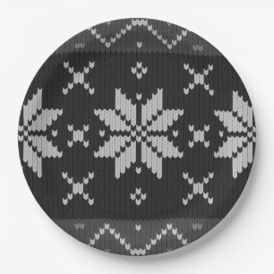 Elegant Christmas Sweater Scandinavian Knit Black Paper Plates