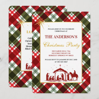 Elegant Christmas Tartan Plaid & Bible Verse Party Invitation