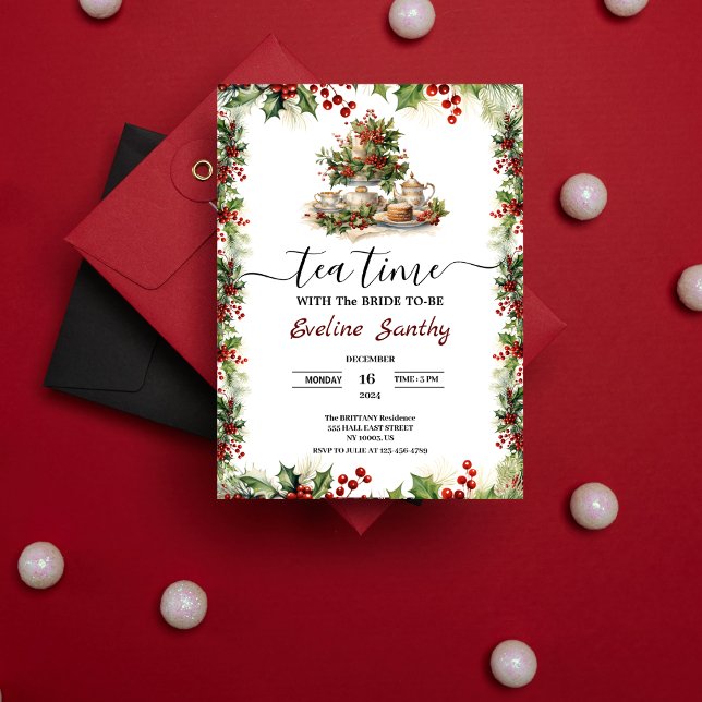 Elegant Christmas Tea Party Floral Bridal Shower Invitation (Elegant Christmas Tea time Party Floral Bridal Shower Invitation)