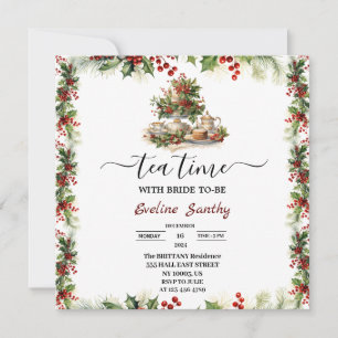 Elegant Christmas Tea Party Floral Bridal Shower Invitation