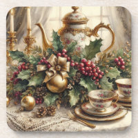 Elegant Christmas Teapot Hard plastic coaster