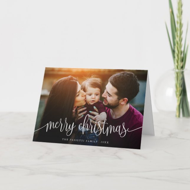 Elegant Christmas Text Photo Greeting Card | White (Front)