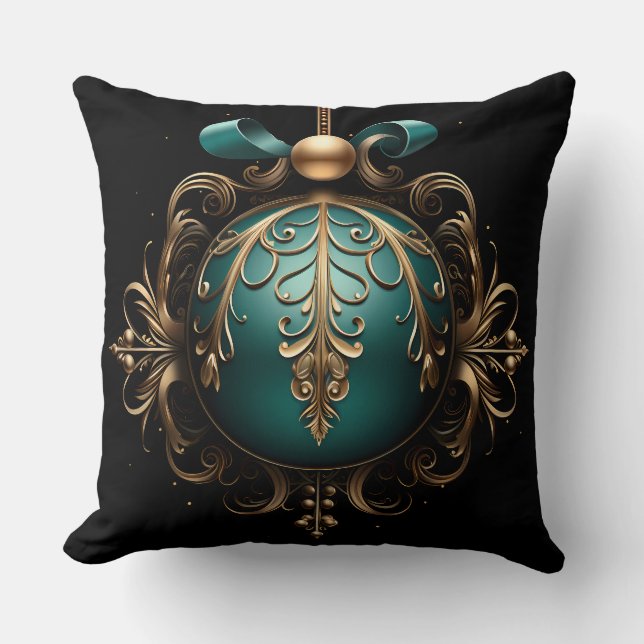 Elegant Christmas Throw Pillow – Baroque Ornament (Front)