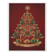 Elegant Christmas Tree Art Print - Luxurious Gold