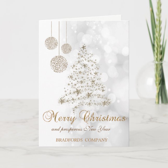 Elegant  , Christmas Tree,Balls ,Bokeh Company Holiday Card (Front)