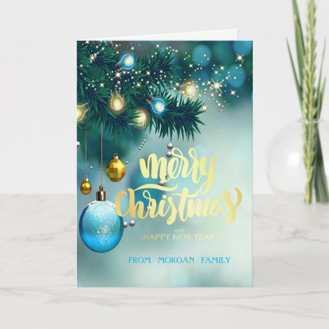 Elegant Christmas Tree,Balls,Stars Holiday Card (Front)