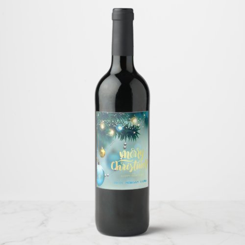 Elegant Christmas TreeBallsStars  Wine Label
