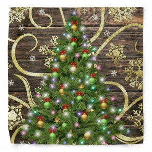 Elegant Christmas Tree Barn Wood Gold Design Bandana