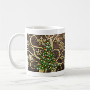 Elegant Christmas Tree Barn Wood Gold Design Coffee Mug