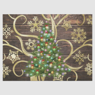 Elegant Christmas Tree Barn Wood Gold Design Tissue Paper