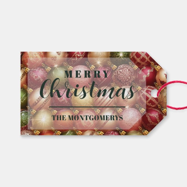 Elegant Christmas Tree Baubles Holiday Gift Tags (Front (Horizontal))