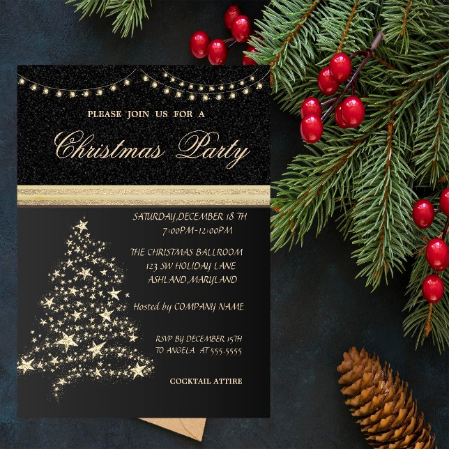 Elegant Christmas Tree,Black,Christmas Party Invitation (Creator Uploaded)