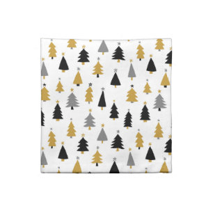 Elegant Christmas Tree Black Gold Holiday Cloth Napkin