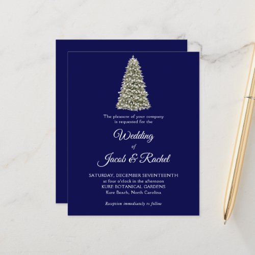 Elegant Christmas Tree Blue Budget Wedding Invite