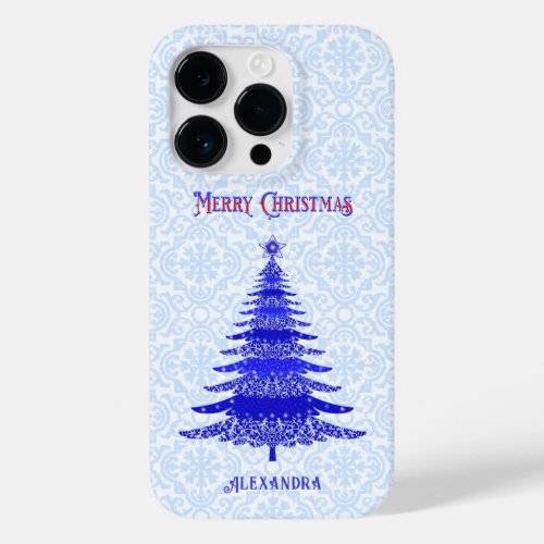 Elegant Christmas Tree Blue Personalized Case_Mate iPhone 14 Pro Case