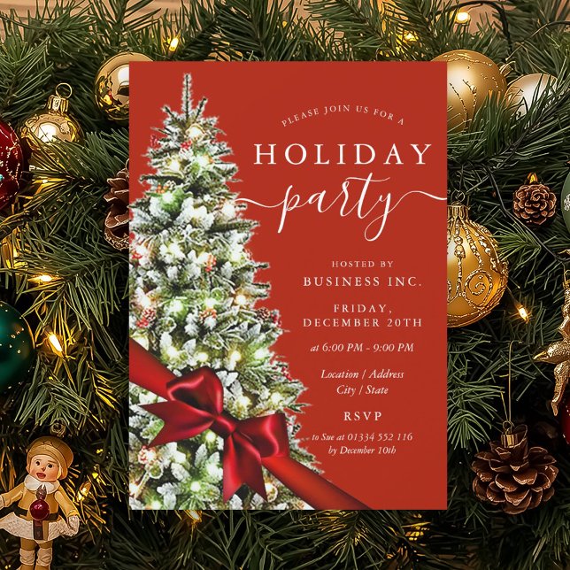 Elegant Christmas Tree Bow Corporate Holiday Red  Invitation (Elegant Christmas Tree Bow Corporate Holiday Red Invitation)