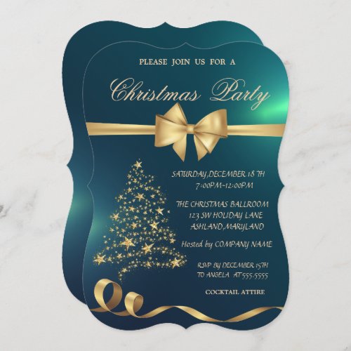 Elegant Christmas TreeBow Green Christmas Party Invitation