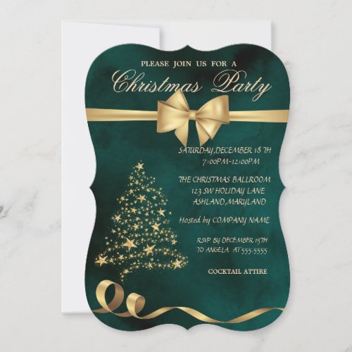Elegant Christmas Tree BowGreen Christmas Party Invitation