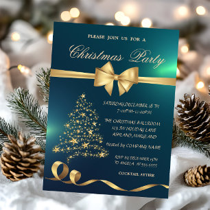 Elegant Christmas Tree,Bow Green Christmas Party Invitation
