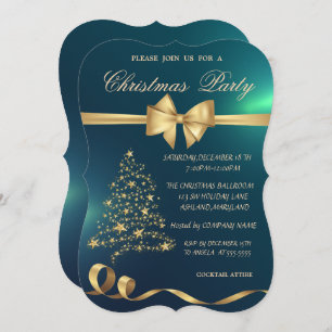 Elegant Christmas Tree,Bow,Green Christmas Party Invitation